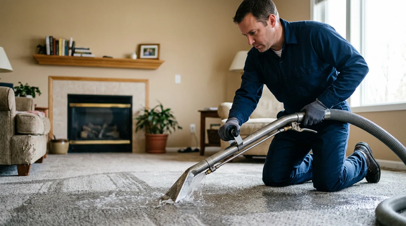 Water damage restoration technician working near Beloit, KS